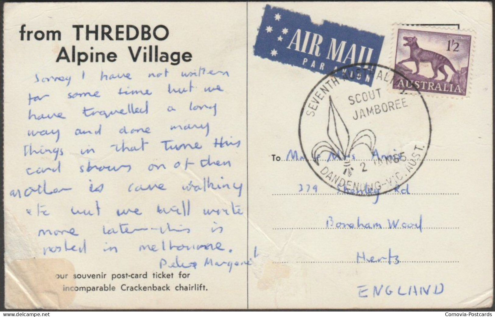 Crackenback Chairlift, Thredbo Alpine Village, 1965 - Postcard - Sonstige & Ohne Zuordnung