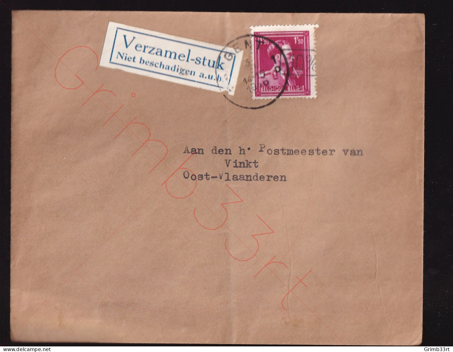 België - Brief Met Postzegel -10 %, Verzonden Aan Den H. Postmeester Van Vinkt - 1946 -10%
