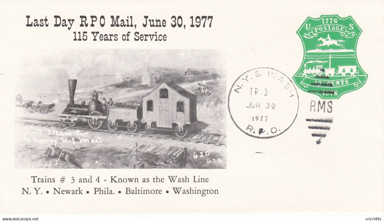 USA 1977 FDC Dernier Jour, RPO 30 Juin 1977 115 Ans De Service - Cartas & Documentos