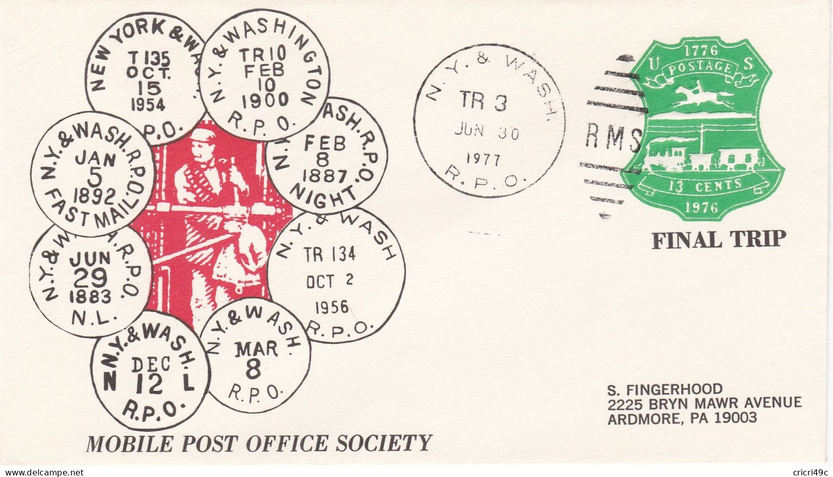 USA 1977 FDC Dernier Voyage En Train, Société De Poste Mobile RPO - Storia Postale