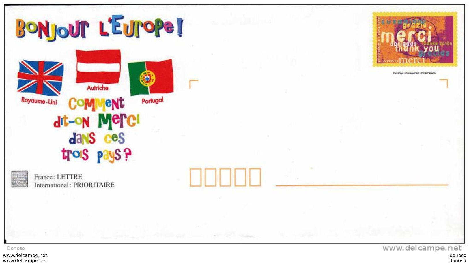FRANCE 1999 BONJOUR L'EUROPE, Enveloppe Avec Carte  Yvert 3230-E1 NEUF - PAP:  Varia (1995-...)