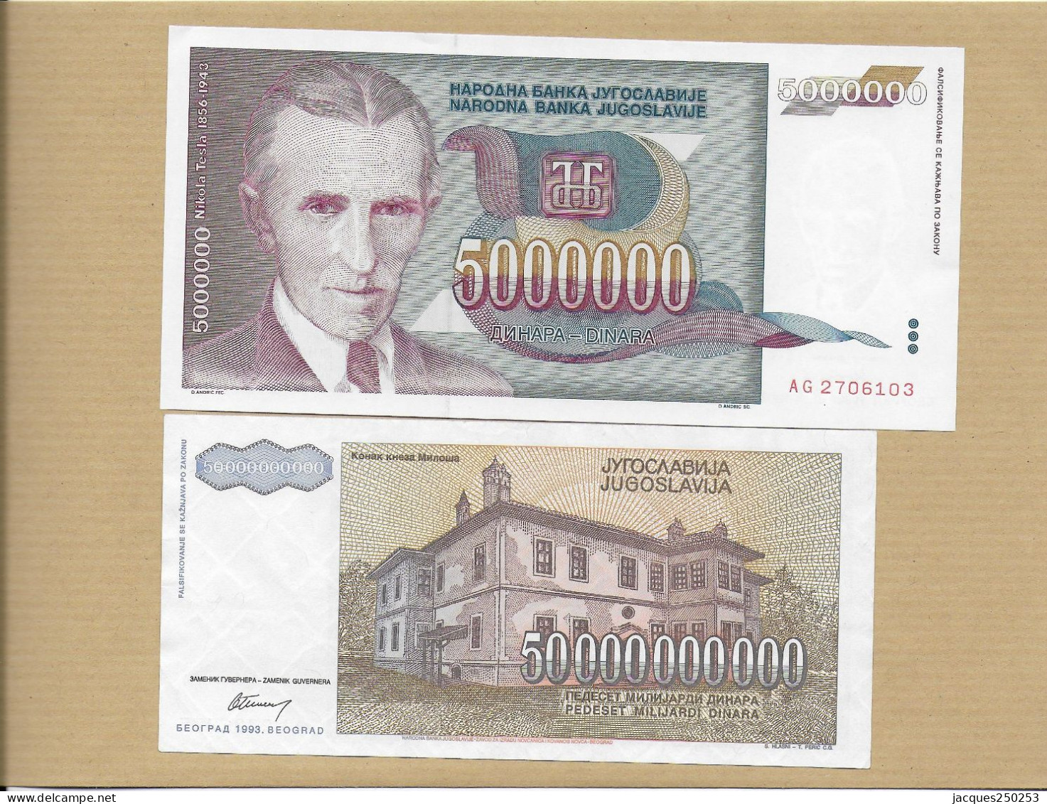 5000000 Et 50000000000 DINARA 1993 NEUF - Yougoslavie