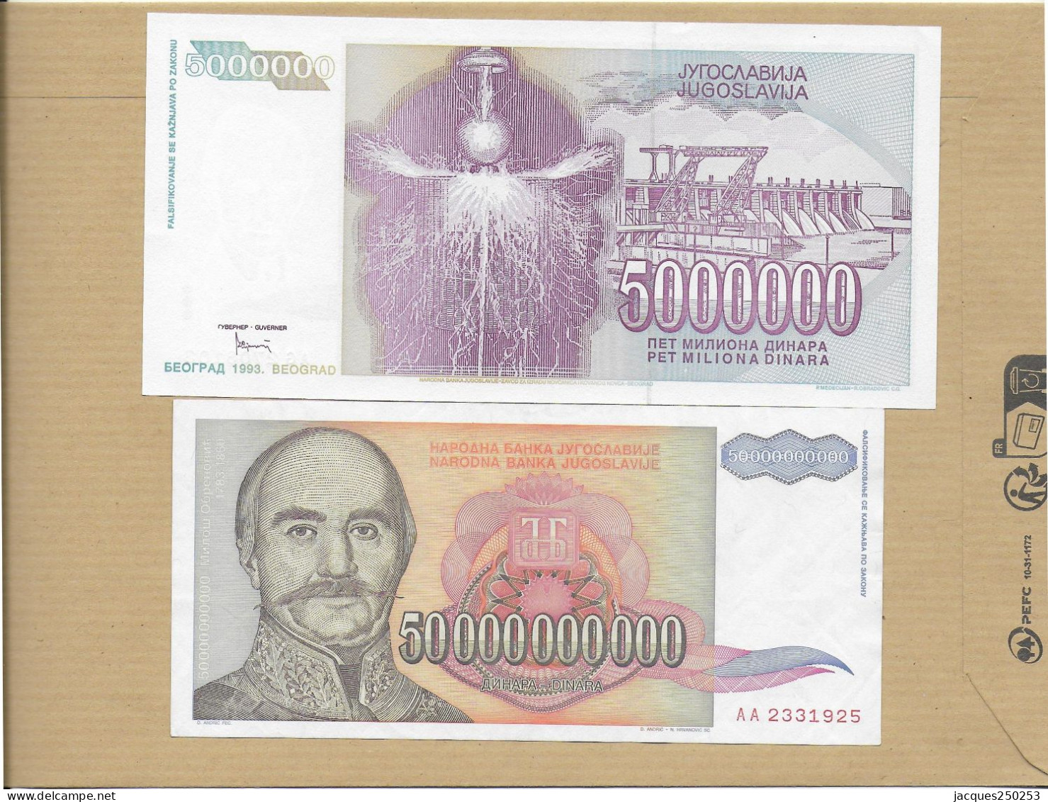 5000000 Et 50000000000 DINARA 1993 NEUF - Yugoslavia