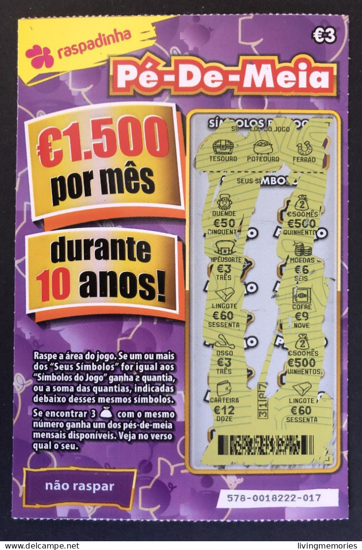 116 X, Lottery Tickets, Portugal, « Raspadinha », « Instant Lottery », « Pé-de-Meia », Nº 578 - Billetes De Lotería