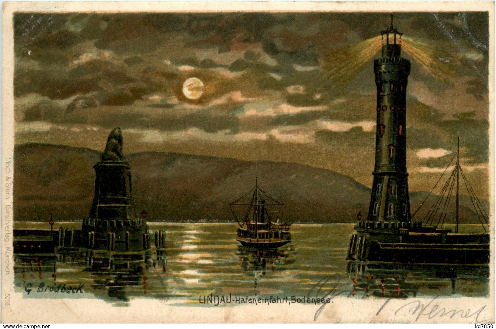 Lindau - Hafeneinfahrt - Litho - Lindau A. Bodensee