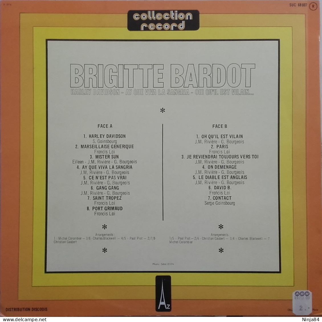 LP 33 CM (12") Brigitte Bardot / Serge Gainsbourg  "  Harley Davidson  " - Autres - Musique Française