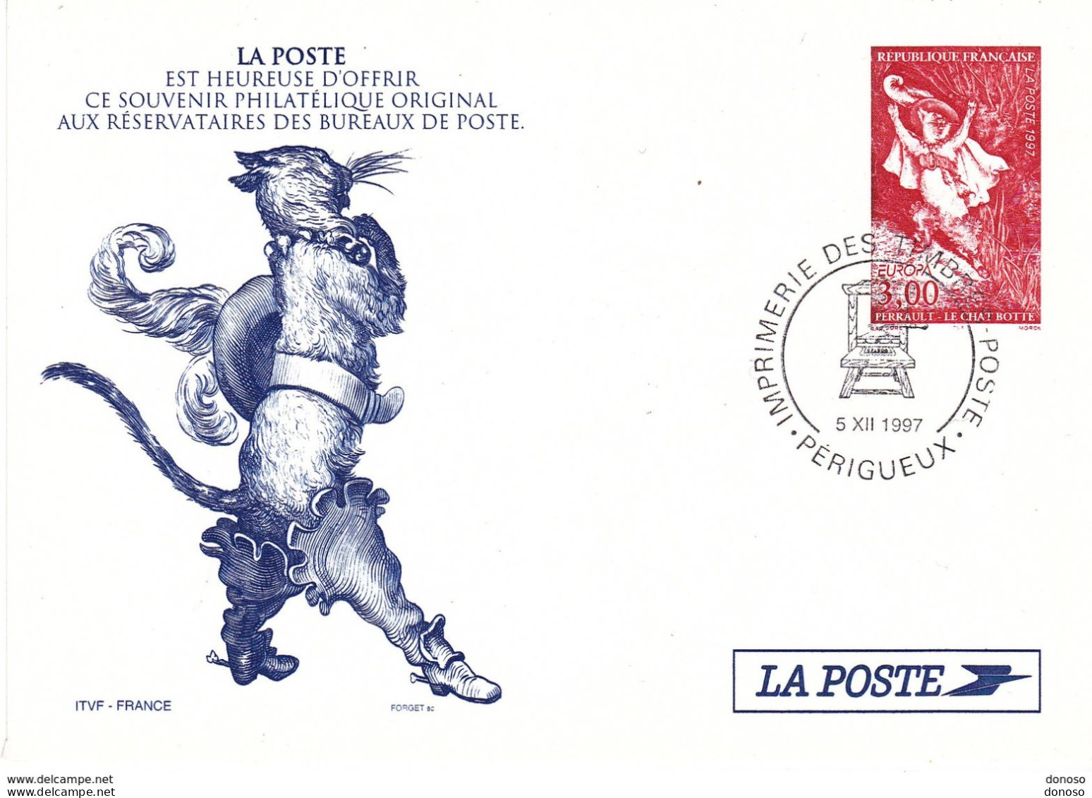 FRANCE 1997 PERRAULT LE CHAT BOTTÉ Souvenir Philatélique - Documentos Del Correo