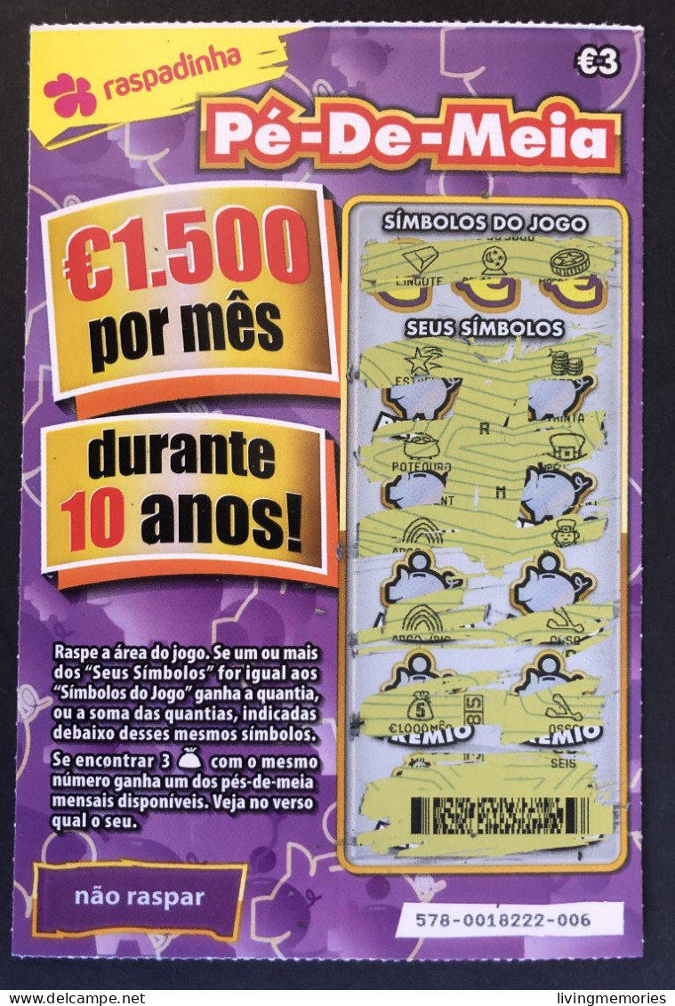 116 X, Lottery Tickets, Portugal, « Raspadinha », « Instant Lottery », « Pé-de-Meia », Nº 578 - Billetes De Lotería