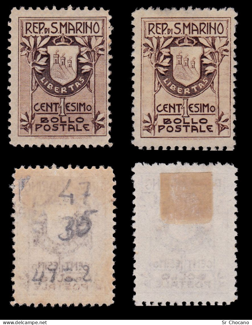 SAN MARINO.1905.1c.Type 1- Type 2.Scott 78-78a.MNG. - Unused Stamps
