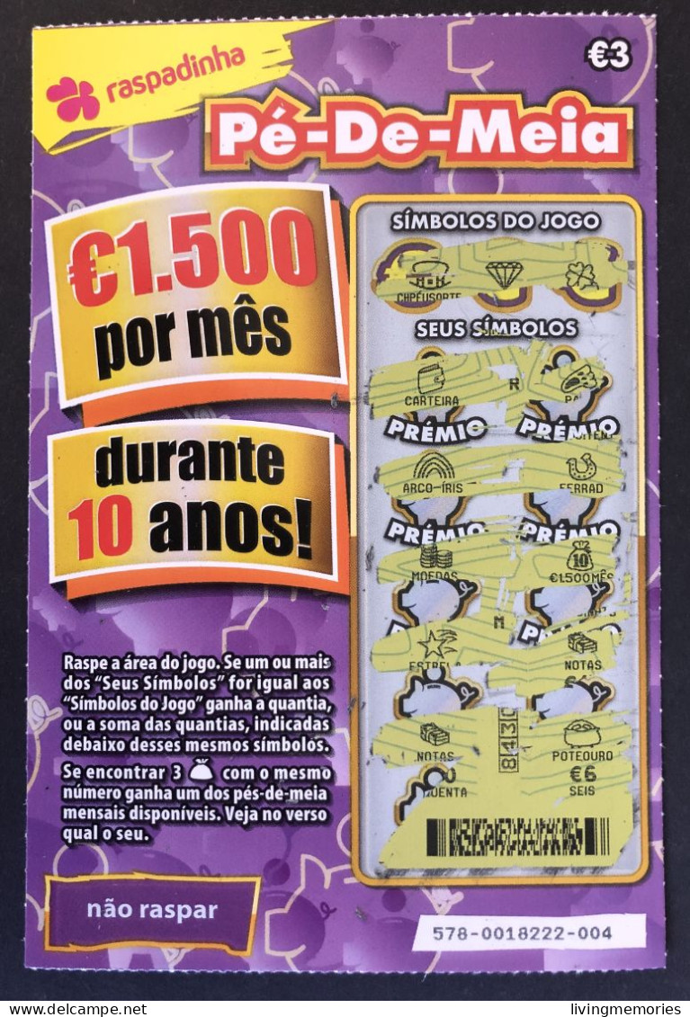 116 X, Lottery Tickets, Portugal, « Raspadinha », « Instant Lottery », « Pé-de-Meia », Nº 578 - Billetes De Lotería