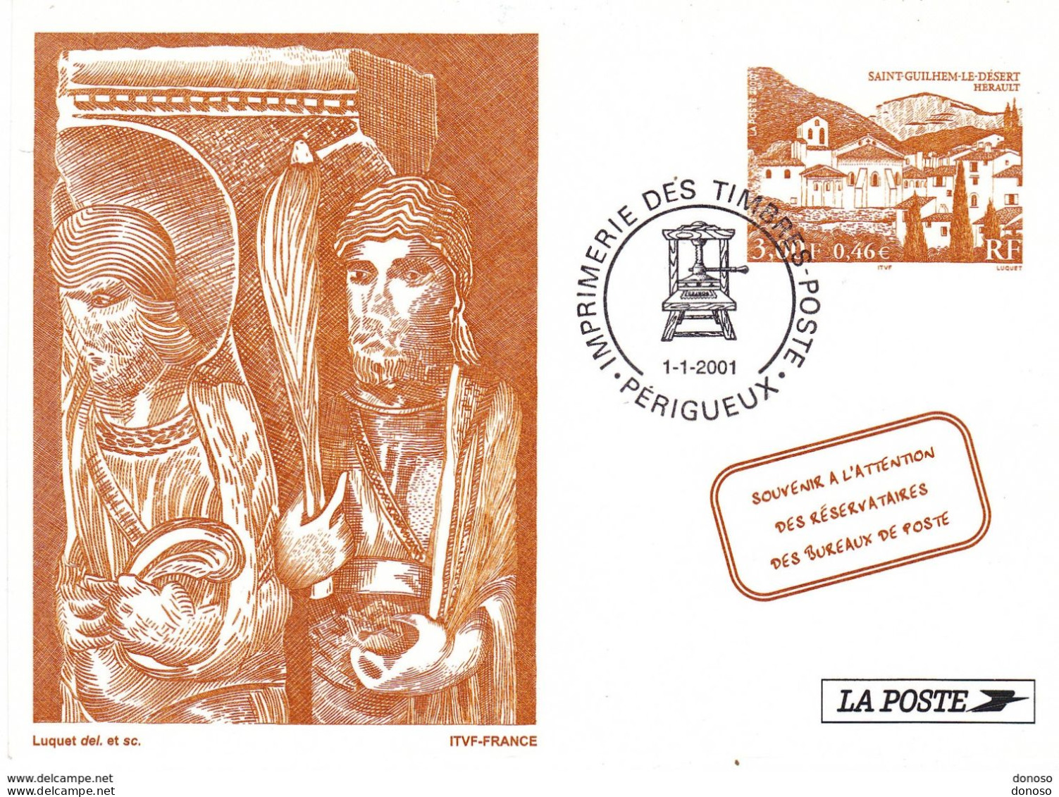 FRANCE 2001 SAINT GUILHEM LE DESERT Souvenir Philatélique - Documentos Del Correo