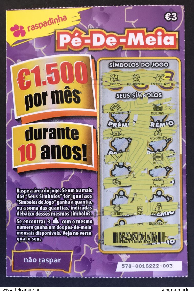 116 X, Lottery Tickets, Portugal, « Raspadinha », « Instant Lottery », « Pé-de-Meia », Nº 578 - Billetes De Lotería