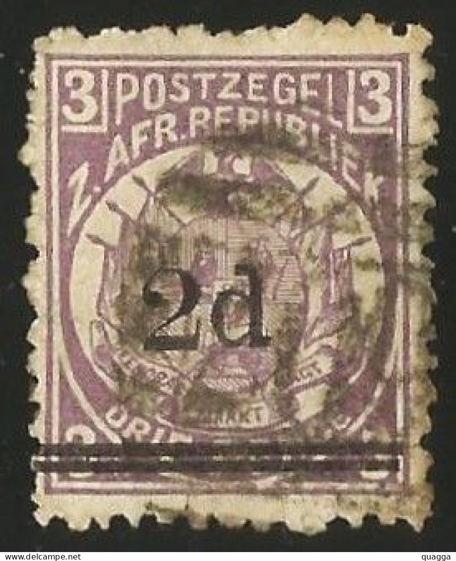 Transvaal 1887. 2d On 3d Mauve (p12½x12). SACC 198, SG 193. - Transvaal (1870-1909)