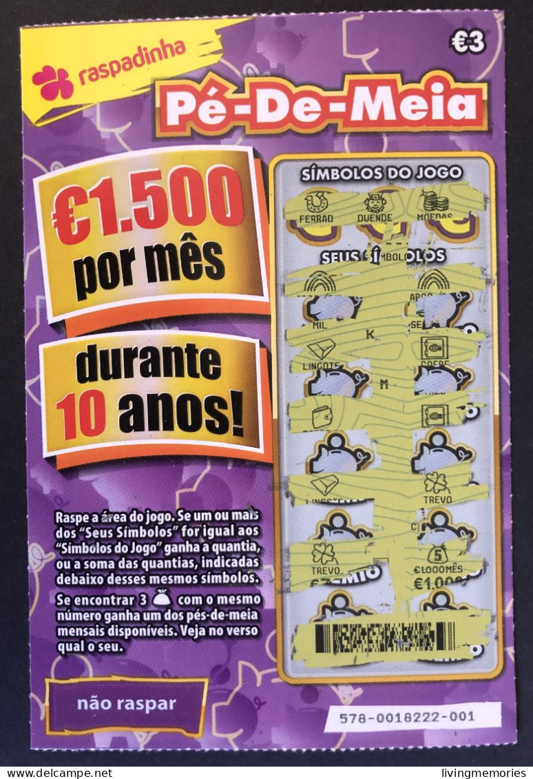 116 X, Lottery Tickets, Portugal, « Raspadinha », « Instant Lottery », « Pé-de-Meia », Nº 578 - Biglietti Della Lotteria