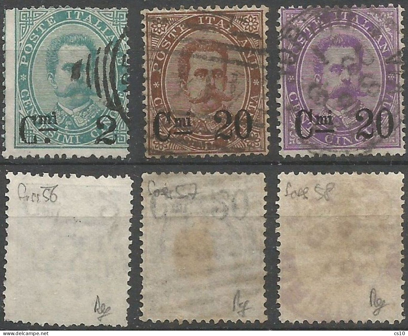 Regno Kingdom Italy 1890/91 Provisionals OVPT Provvisori Re Umberto Soprastampati Sass.56/58 Cpl 3v Set Usati - Firmati - Verzamelingen