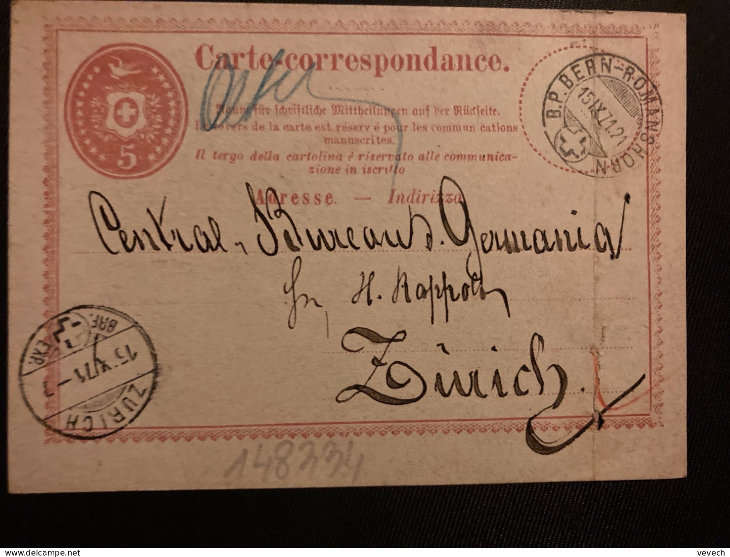 CP EP 5 OBL.15 IX 71 B.P. BERN - ROMANSHORN + ZURICH - Poststempel