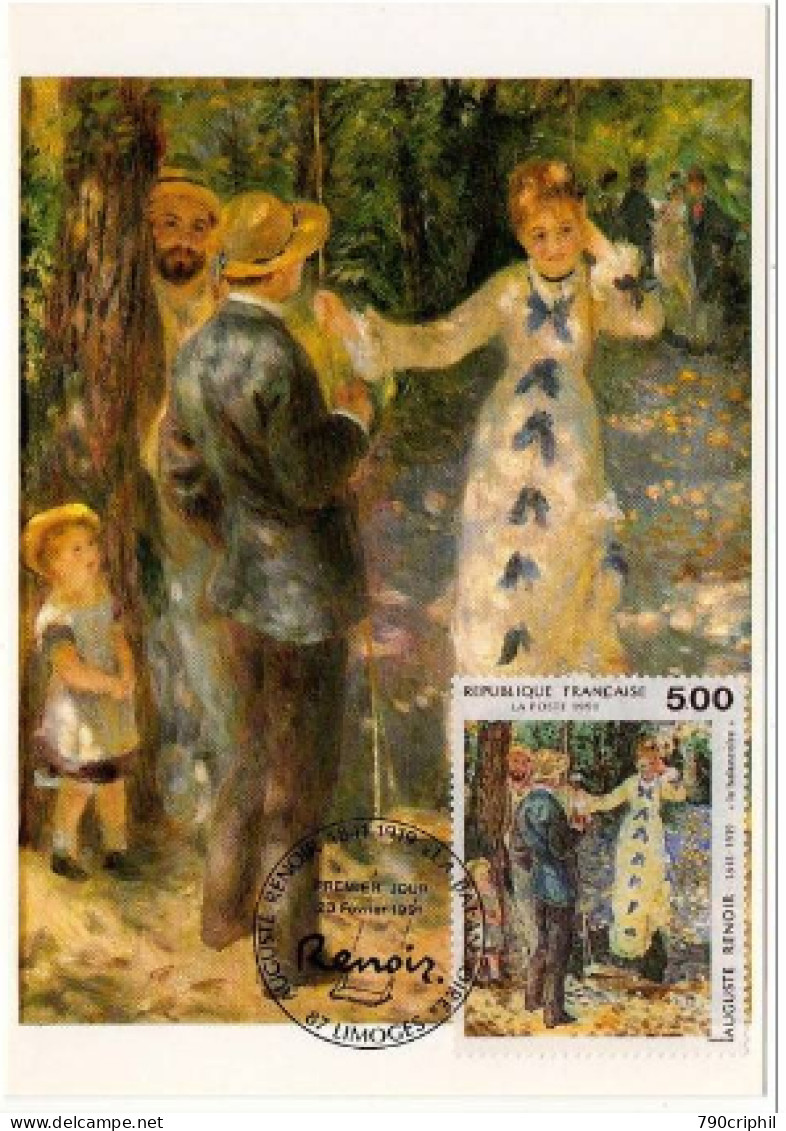 Auguste RENOIR " La Balançoire" Carte Maximum Oblitération 1er Jour 23.02.1991 Limoges  éditions Maximaphiles - 1990-1999