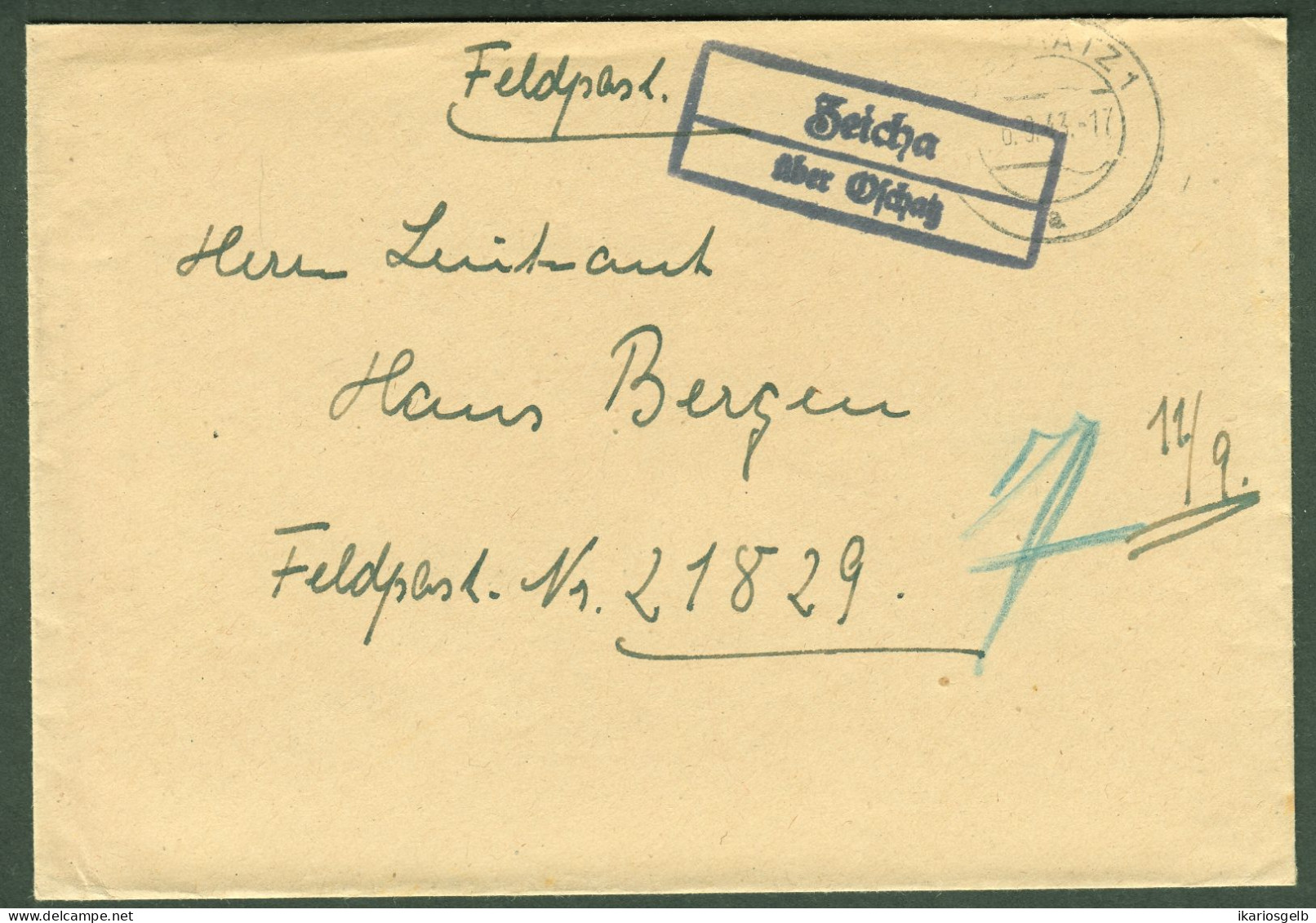 ZEICHA über OSCHATZ 1944 Sauberer LANDPOSTSTEMPEL Blau Auf FELDPOST Bedarfsbrief > FP-# 21829 - Feldpost 2. Weltkrieg