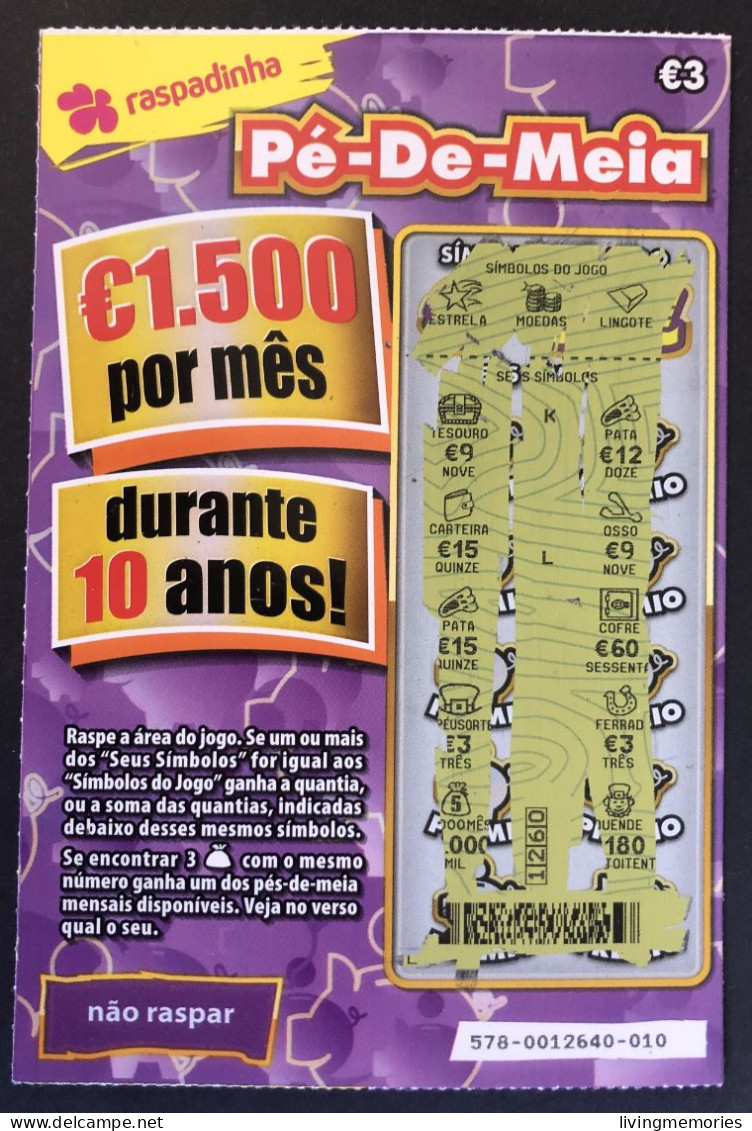 116 X, Lottery Tickets, Portugal, « Raspadinha », « Instant Lottery », « Pé-de-Meia », Nº 578 - Billetes De Lotería