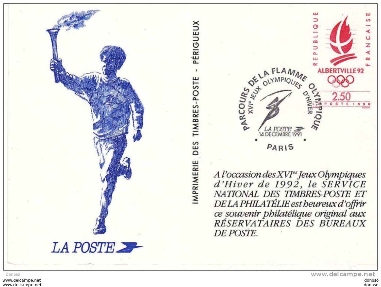 FRANCE 1992 JEUX OLYMPIQUES D'ALBERTVILLE, Souvenir Philatélique - Documentos Del Correo