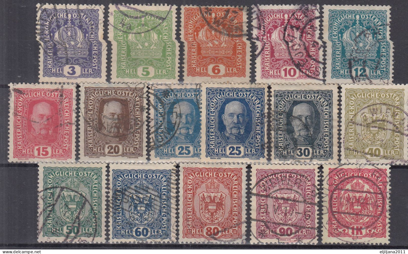 ⁕  Austria 1916 ⁕ Mi.185-199 ⁕ 15v Used - Usados