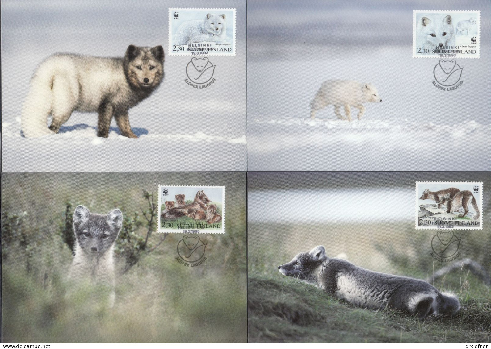 FINNLAND  1202-1205, 4 MK, WWF, Weltweiter Naturschutz: Polarfuchs, 1992, II - Ongebruikt