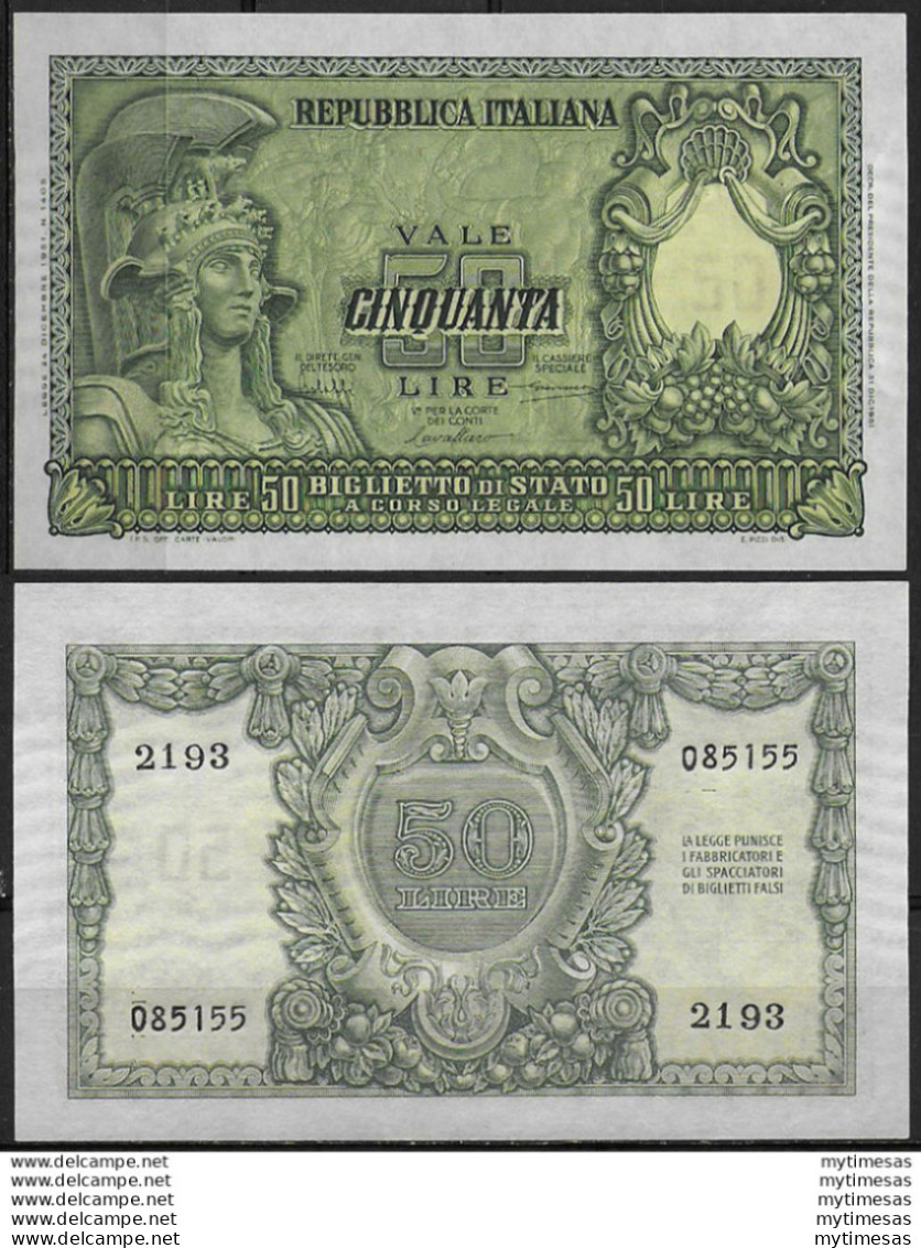 1951 Lire 50 Italia Elmata FDS Alfa BS 267 - Andere & Zonder Classificatie