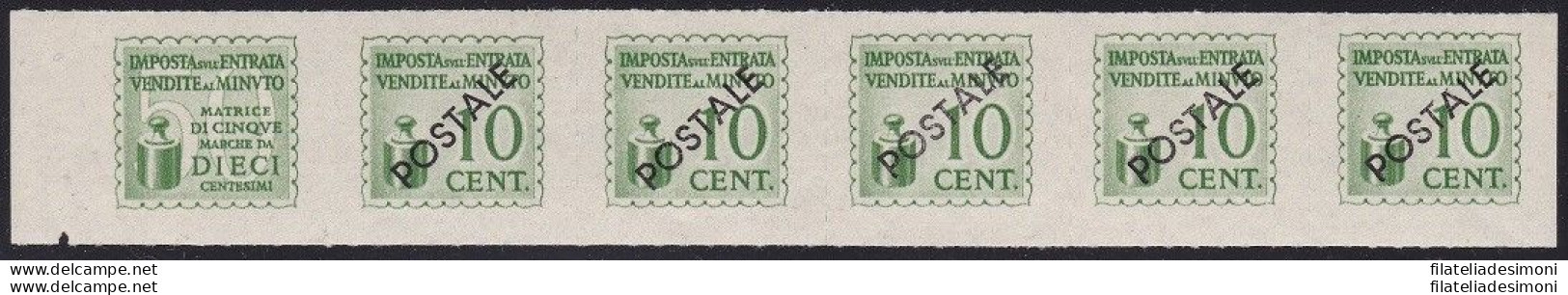 1944 RSI, Casalecchio Di Reno CEI 2a 10c. Verde-giallo Striscia Di 5 + Matrice - Sonstige & Ohne Zuordnung