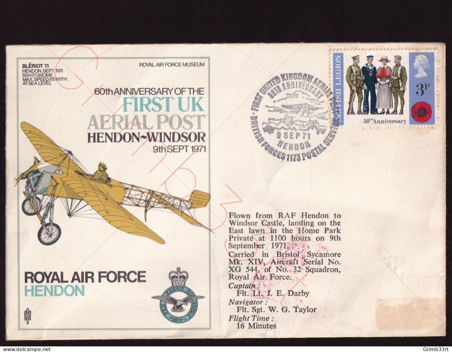 United Kingdom - 60th Anniversary Of The First UK Aerial Post - Hendon-Windsor - 9th Sept 1971 - Storia Postale