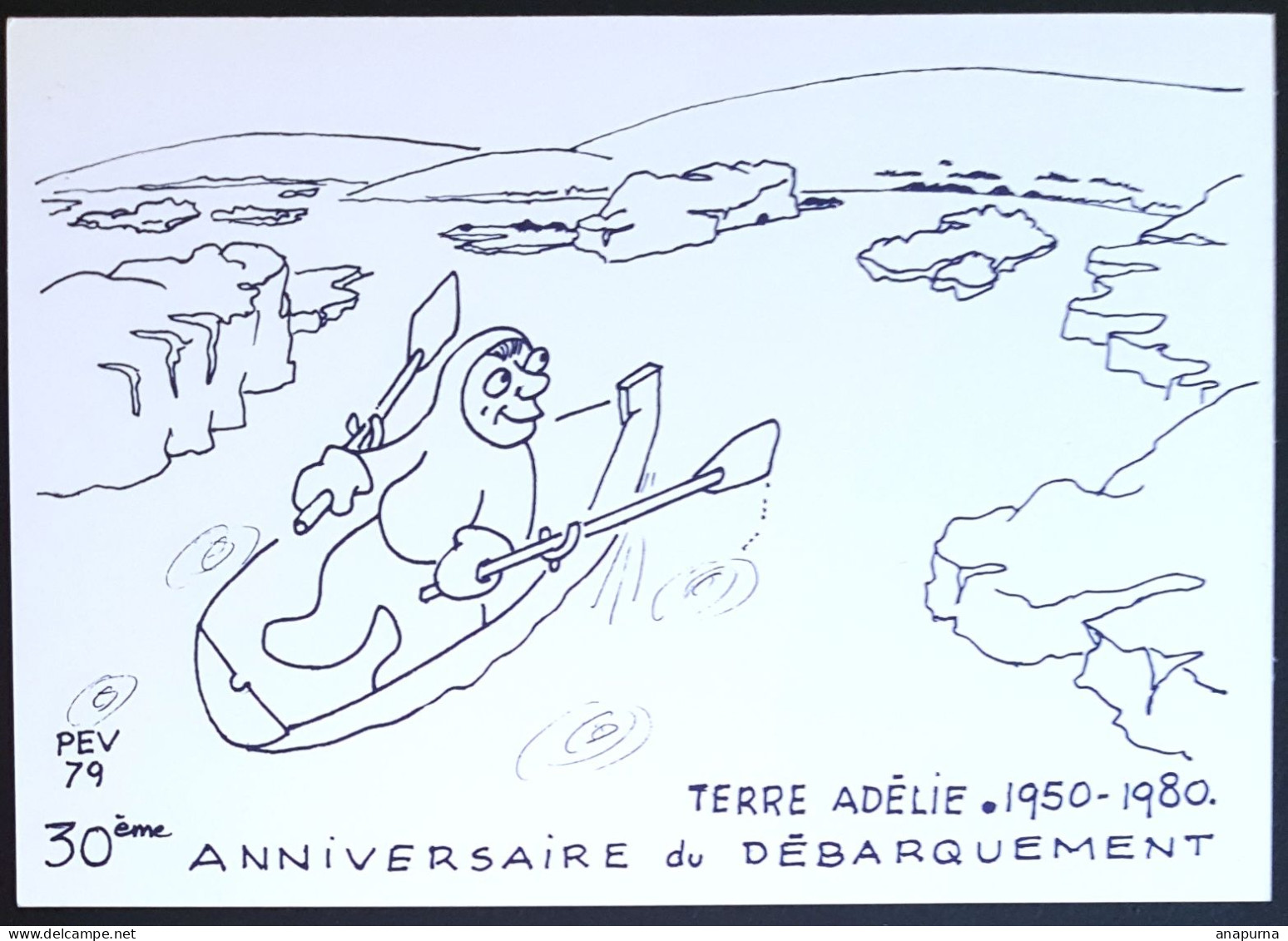 Carte Postale Des EPF Dessinée Par Paul Emile Victor, Terre Adélie, Missions PEV, Débarquement - Lettres & Documents