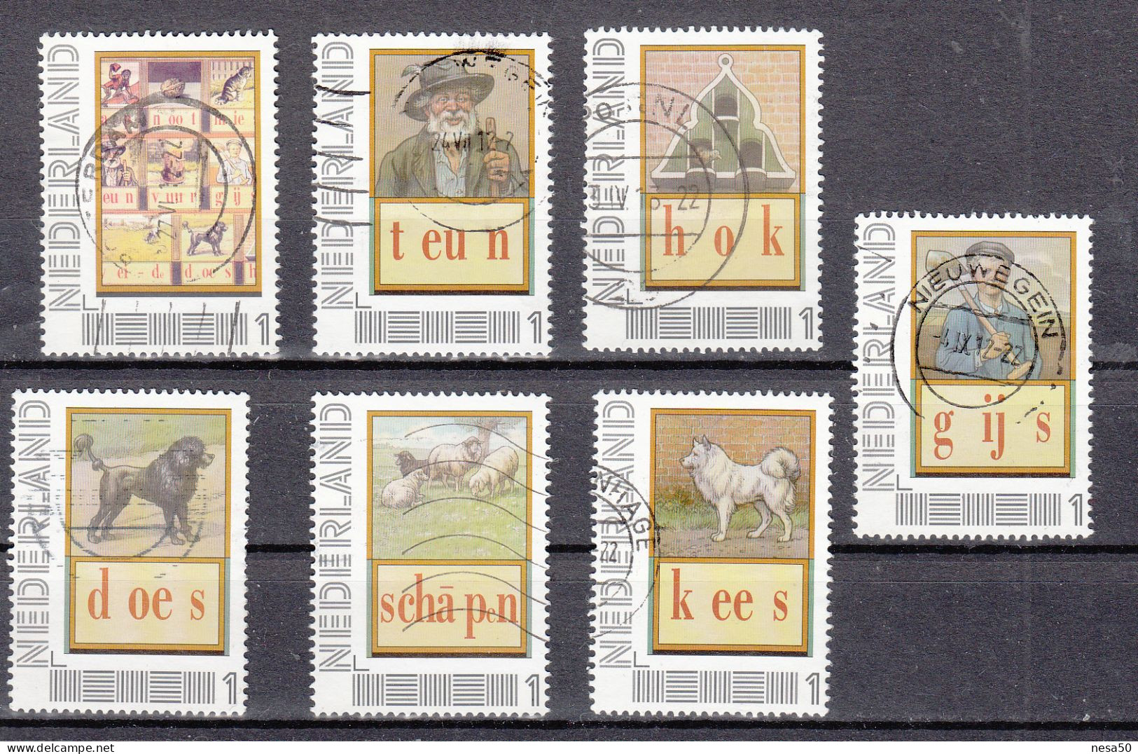 Nederland Persoonlijke Zegels: 7 St; Thema: Leesplankje, Teun, Hok, Gijs, Kees, Schapen,does, - Used Stamps