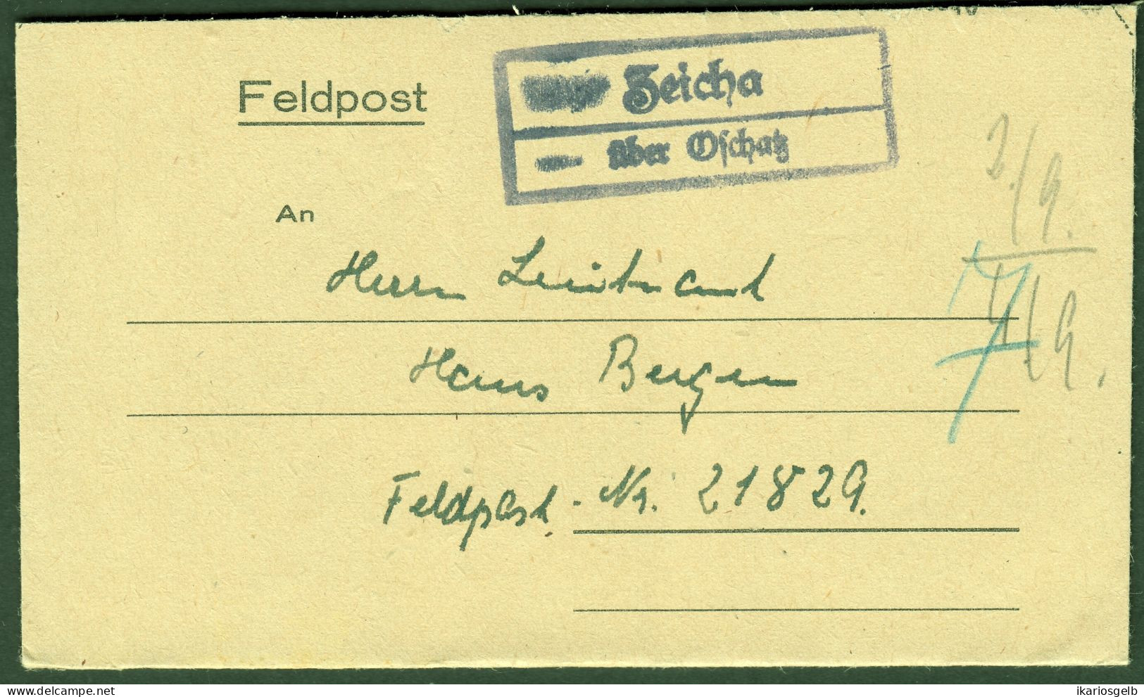 ZEICHA über OSCHATZ 1944 Sauberer LANDPOSTSTEMPEL Blau Auf FELDPOST Faltbrief > FP-# 21829 - Feldpost 2. Weltkrieg