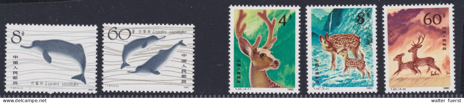 CHINA 1980, "Sika Deers + Dolphins", Series T.52, T.57, Both UM - Collections, Lots & Series