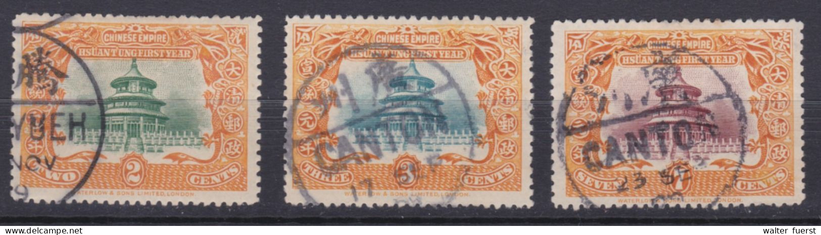 CHINA IMP. 1909, "1st. Year Of The New Emperor", Series Cancelled (2 X CANTON, 1 X  …YUEH) - Gebruikt