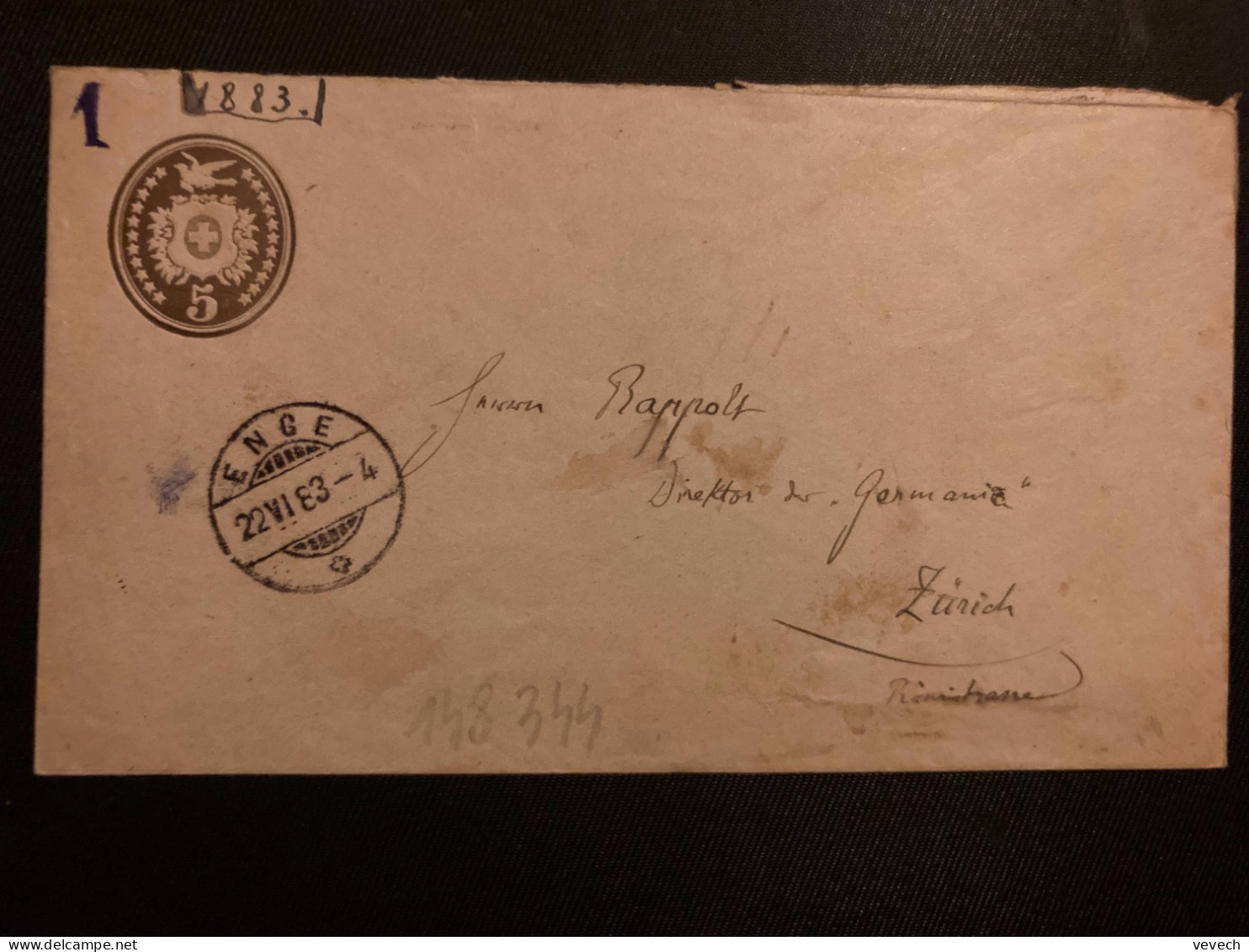 LETTRE EP 5 OBL.22 VI 83 ENGE + ZURICH - Postmark Collection