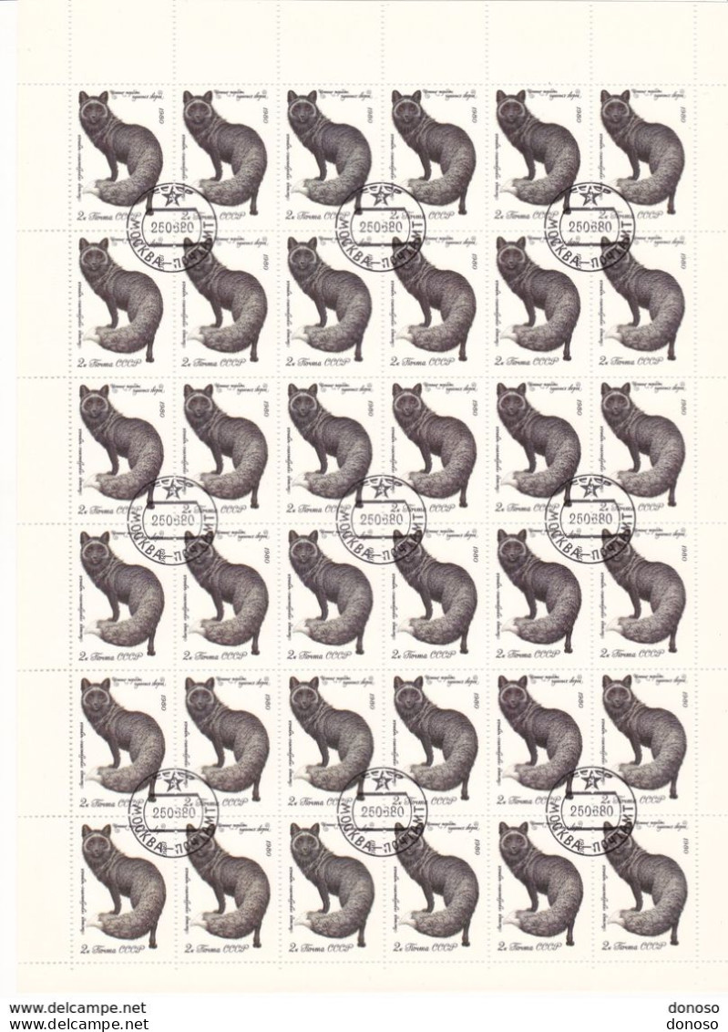 URSS 1980 ANIMAUX RENARD NOIR Planche De 36 Yvert 4706, Michel 4968 Oblitéré, Used; Cote Yv 7.20 Euros - Feuilles Complètes