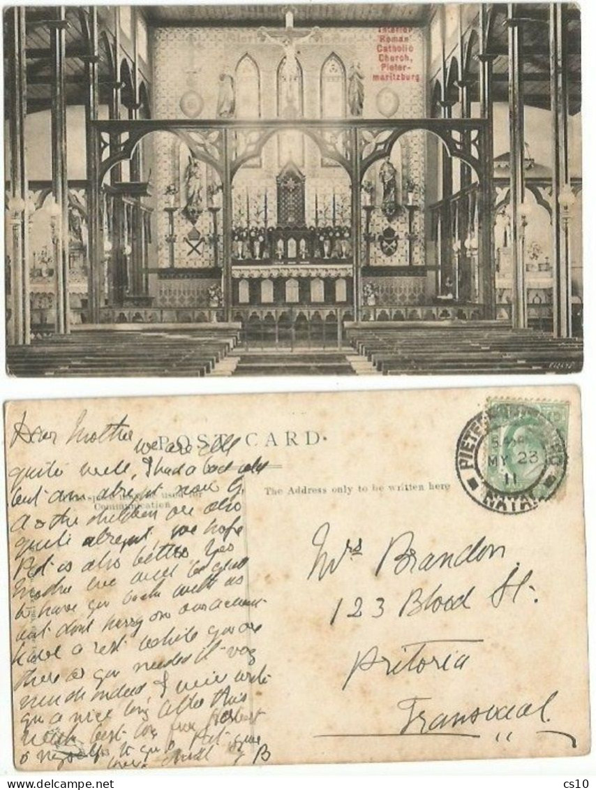 Pietermaritzburg Natal South Africa - Interior Roman Catholic Church 23may1911 With Natal Stamp - Sud Africa