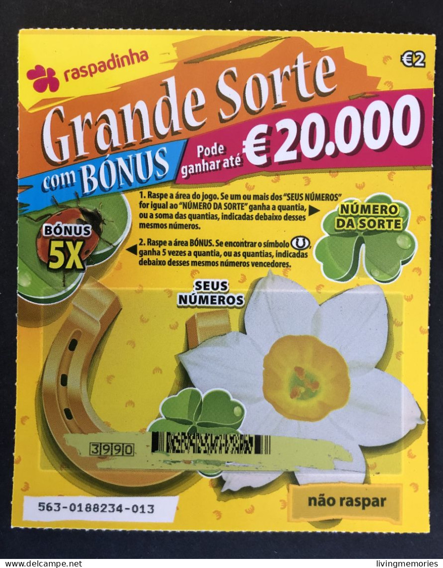 116 X, Lottery Tickets, Portugal, « Raspadinha », « Instant Lottery », « GRANDE SORTE Pode Ganhar Até €20.000... » # 563 - Billets De Loterie