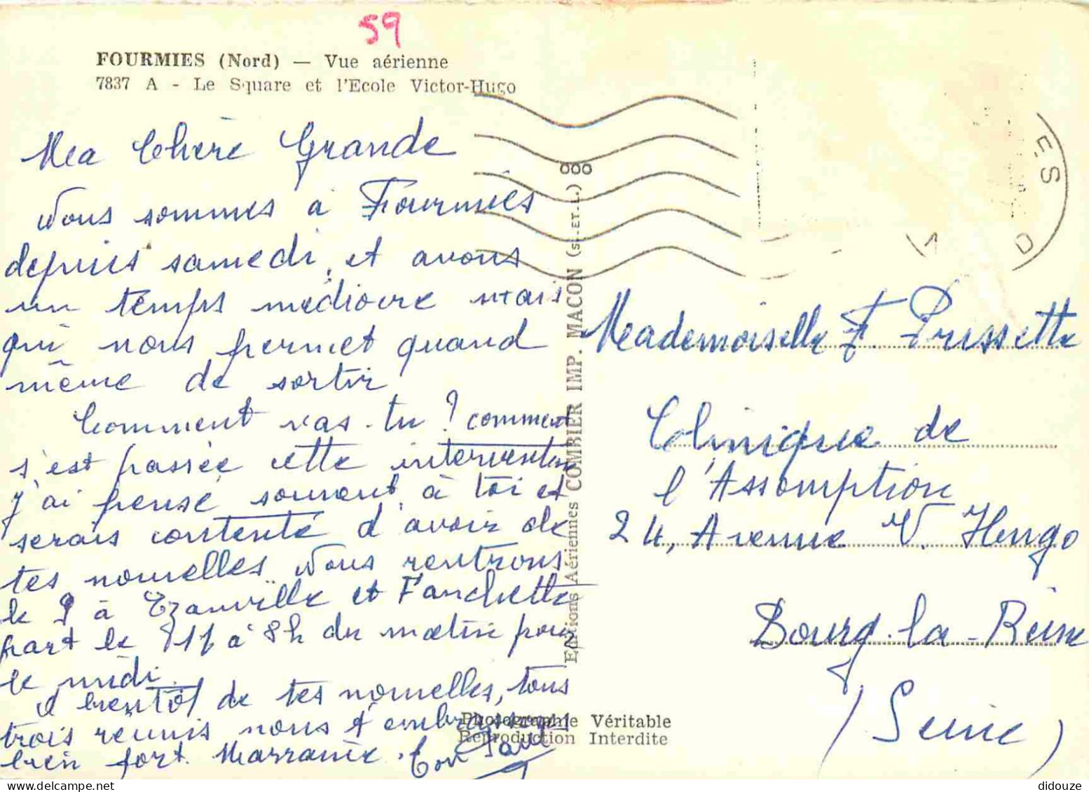 59 - Fourmies - Vue Aérienne - Le Square Et L'Ecole Victor Hugo - Mention Photographie Véritable - Carte Dentelée - CPSM - Fourmies