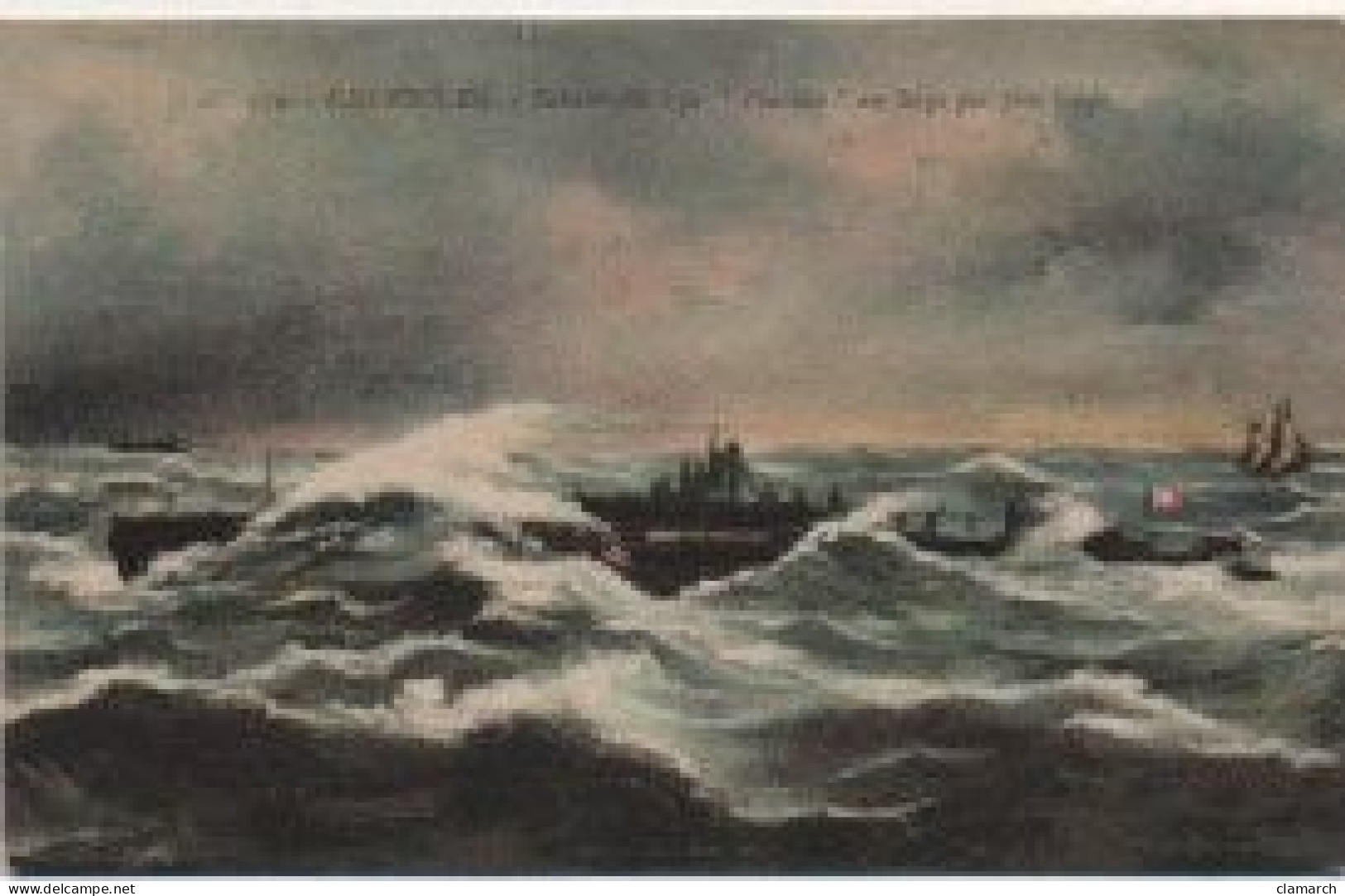 BATEAUX-Cherbourg-Submersible Type Pluviose Au Large Par Gros Temps (colorisé) 179 - Oorlog