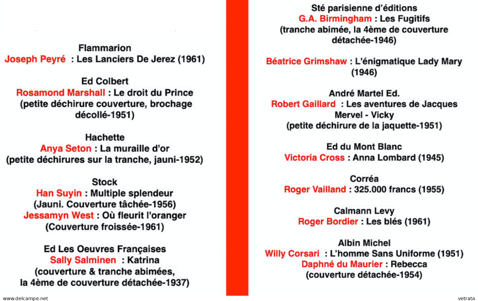 14 Romans Parus Entre 1937 & 64 : J. Peyré /R. Marshall/Anya Seton/Han Suyin/J. West/Sally Salminen /G.A. Birmingham/B. - Lots De Plusieurs Livres