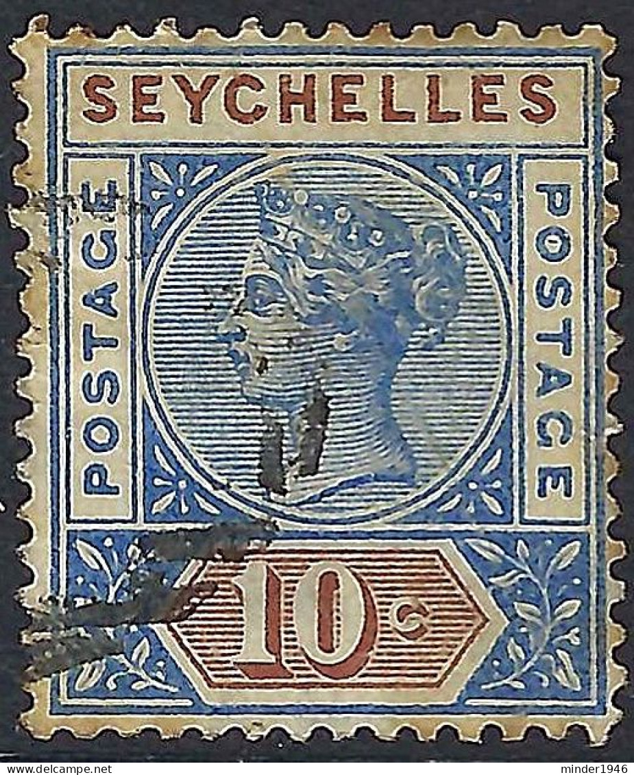SEYCHELLES 1892 QV 10cs Bright Ultramarine & Brown Die II SG12 Used - Seychelles (...-1976)
