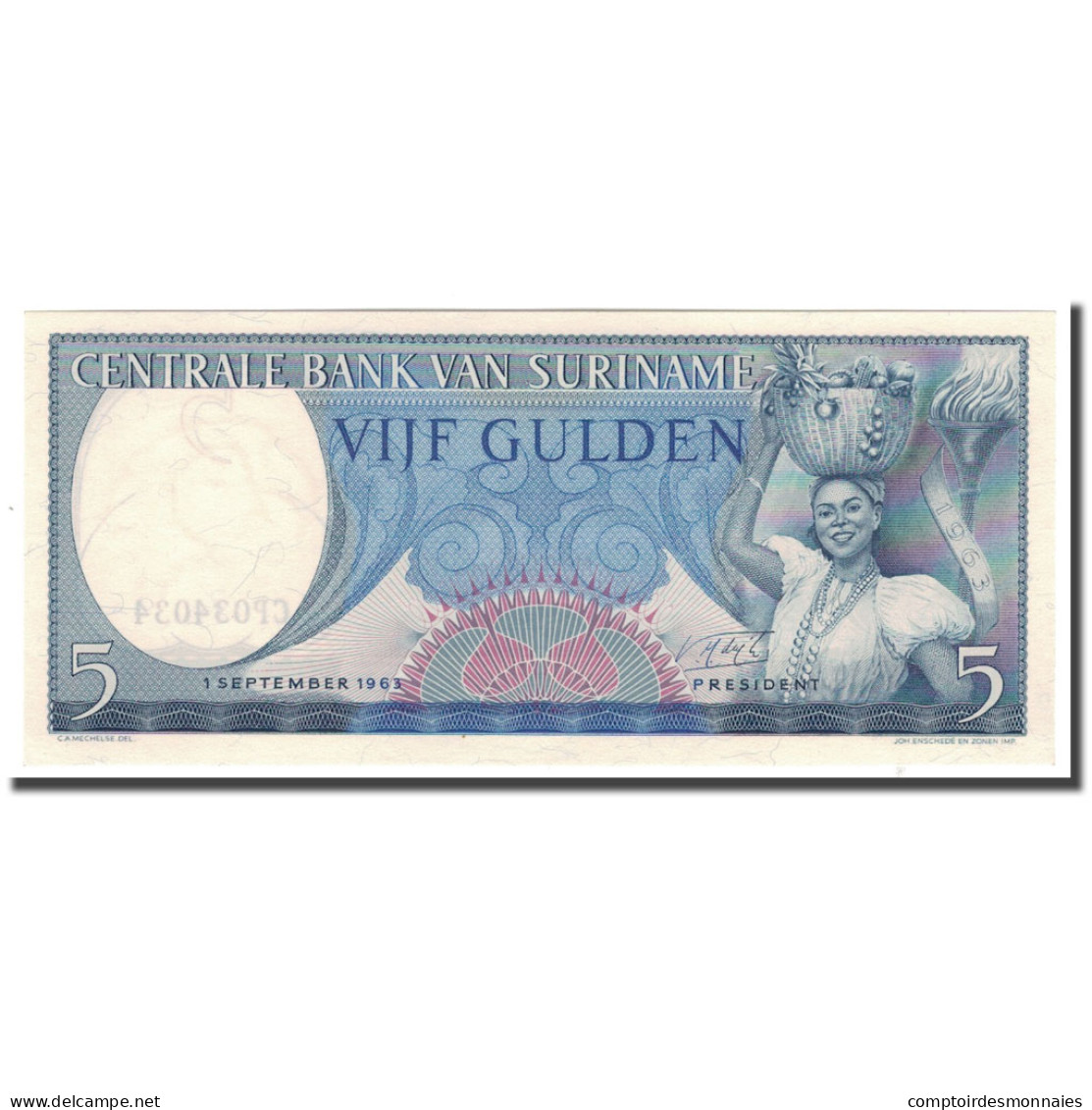 Billet, Surinam, 5 Gulden, 1963, 1963-09-01, KM:120b, NEUF - Surinam