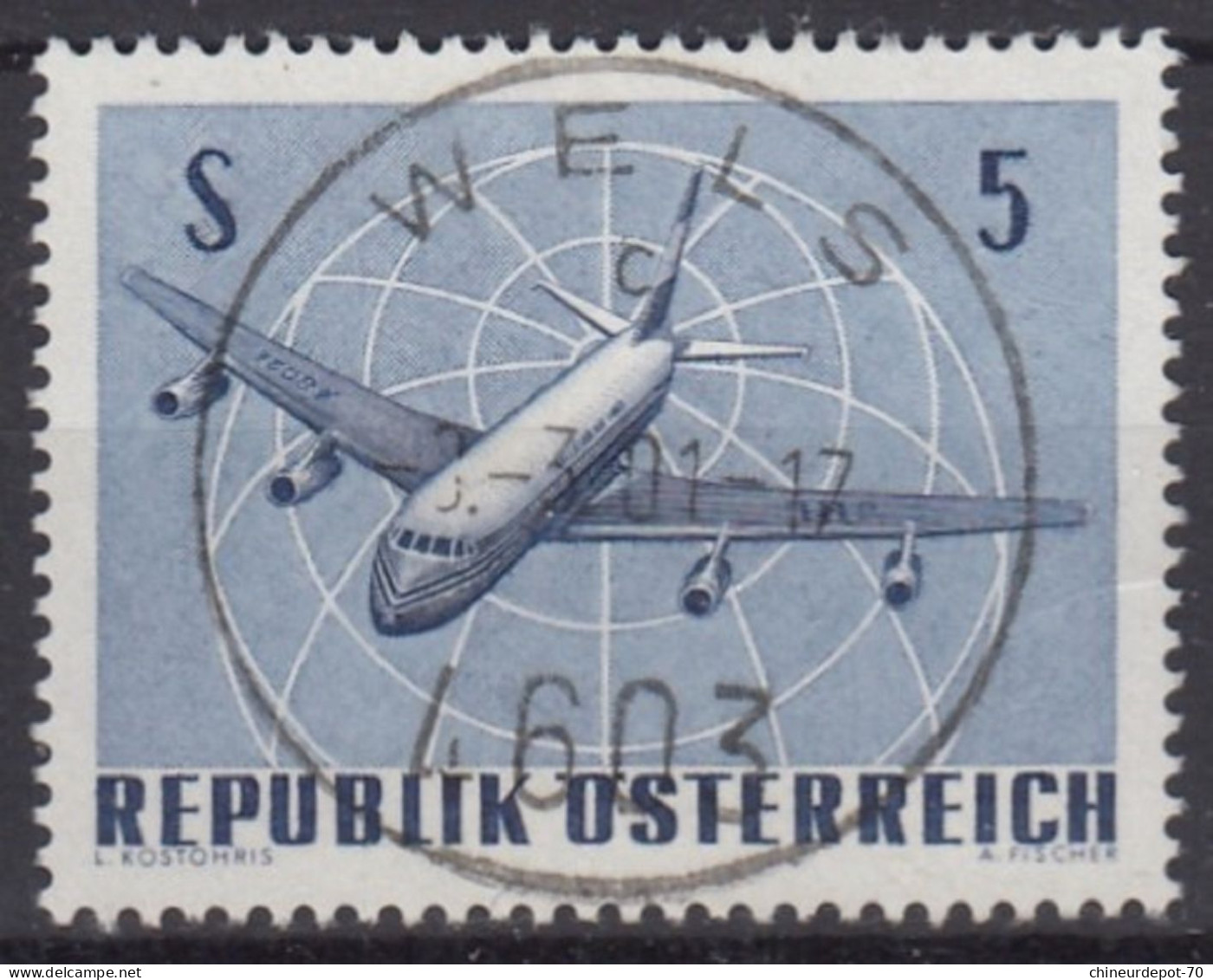 REPUBLIK OSTERREICH Avion Cachet Wels - Gebruikt