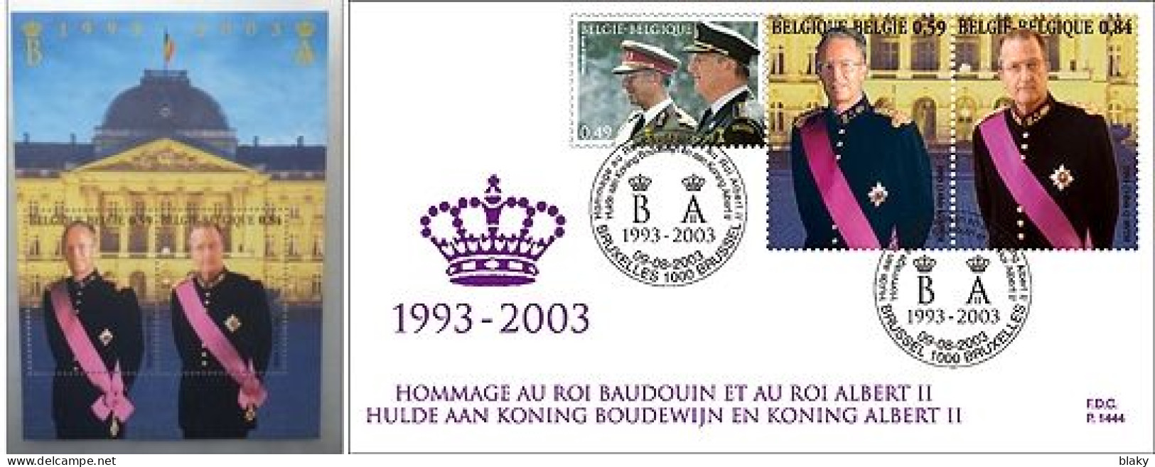 2003  HOMMAGE ROI BAUDOUIN --ALBERT 2  * 1 FDC OBLITERE 1000 BRUXELLES * 1 FEUILLET - 2001-2010