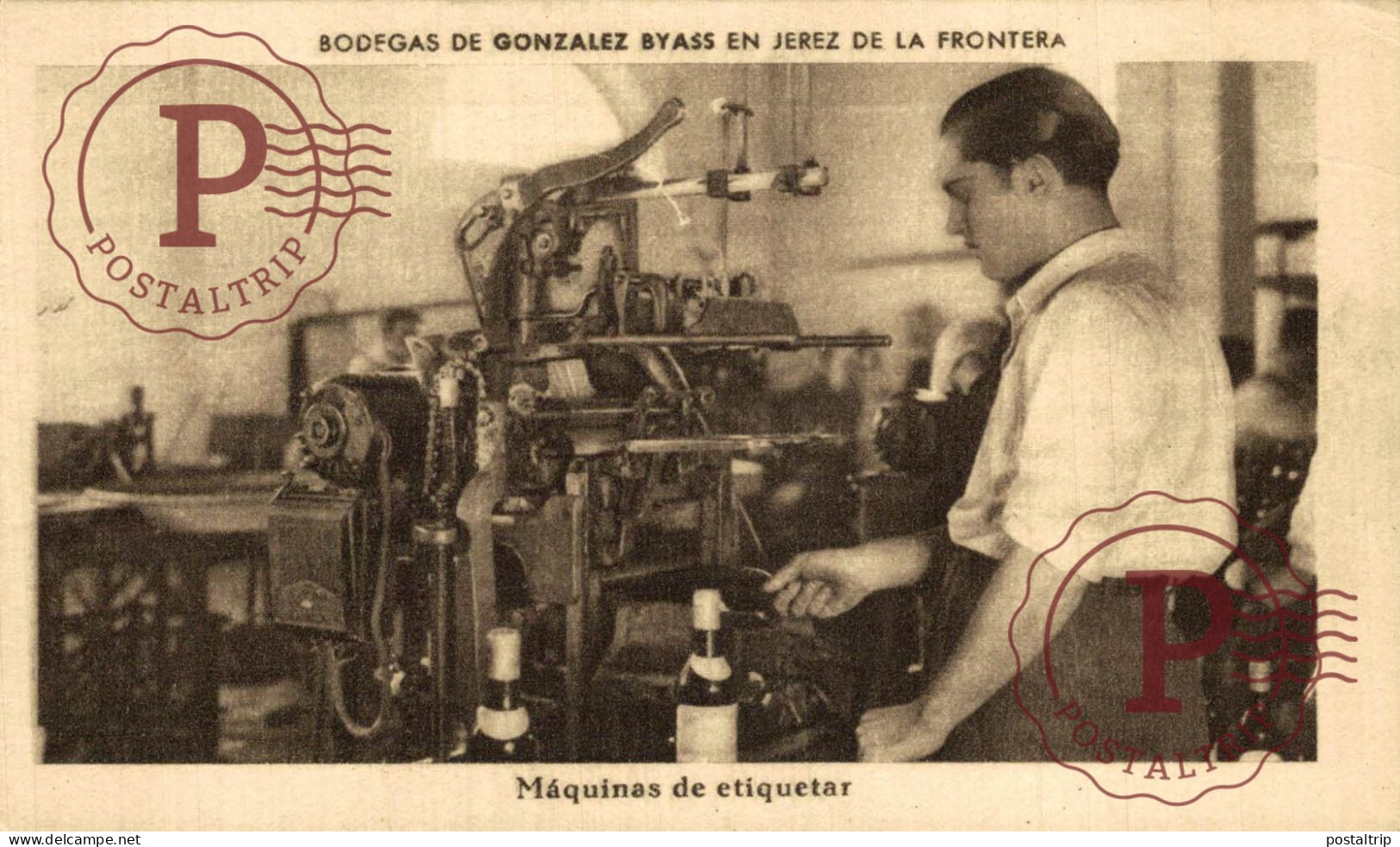 PUBLICIDAD. ESPAÑA. JEREZ DE LA FRONTERA. CADIZ. BODEGAS GONZALEZ BYASS. MAQUINA DE ETIQUETAR. PUBLI. - Wijnbouw