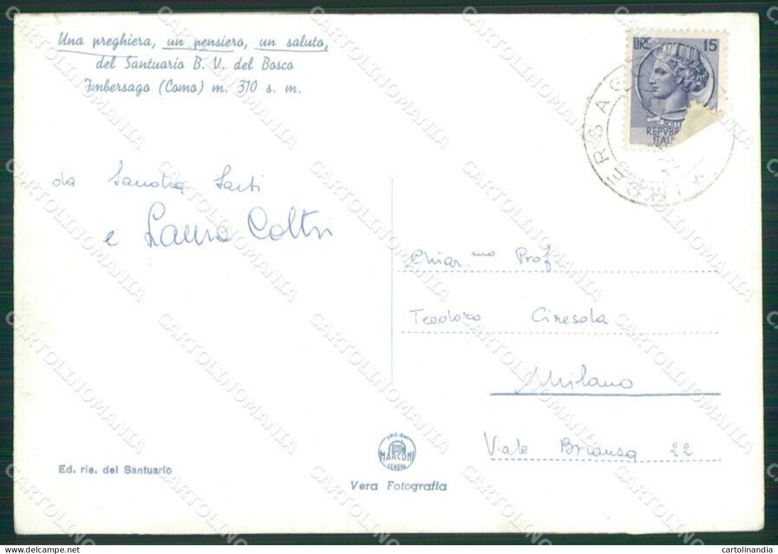 Lecco Imbersago Santuario Foto FG Cartolina KB3447 - Lecco