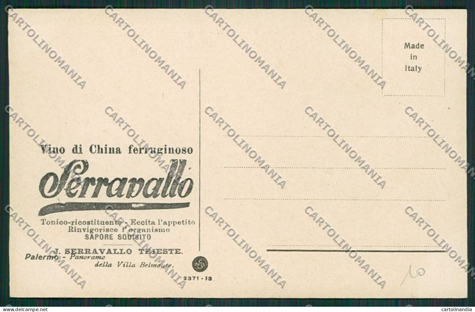 Trieste Vino China Ferruginoso Serravallo Pubblicitaria Palermo Cartolina ZC0966 - Trieste (Triest)