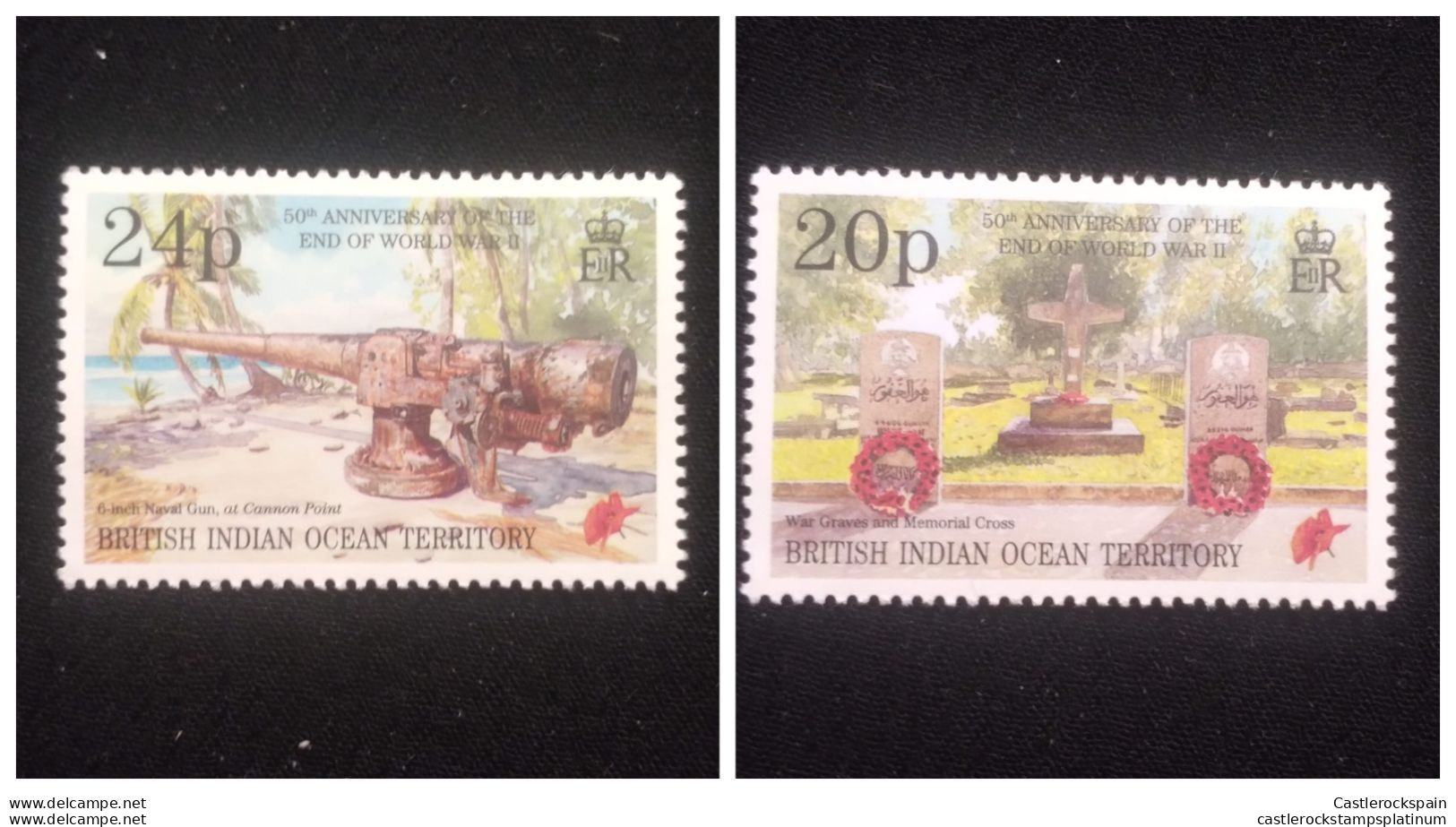 O) 1993 BRITISH INDIAN  OCEAN TERRITORY,  WAR GRAVES, MEMORIAL CROSS DIEGO GARCIA,  6-INCH NAVAL GUN, CANNON POINT, MNH - British Indian Ocean Territory (BIOT)