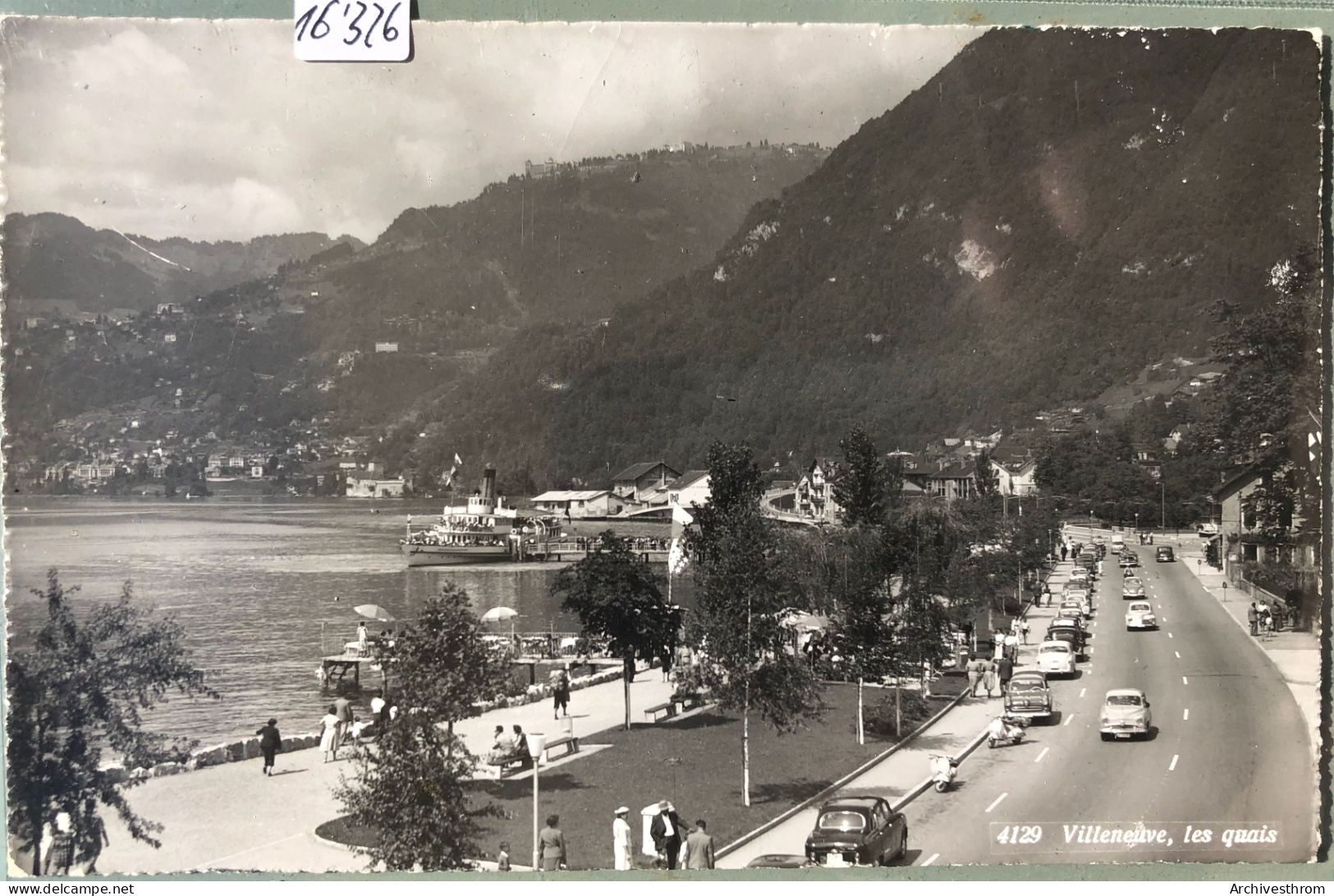 Villeneuve (Vaud) - Le Quai Et La Route Avec Bande De Stationnement ; Vapeur De La CGN Au Ponton (16'326) - Villeneuve